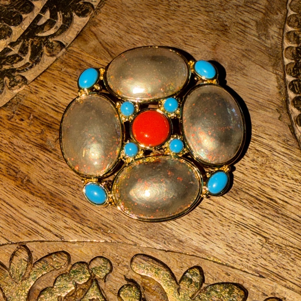 Banana Republic Gold Blue Orange Enamel Brooch Pin